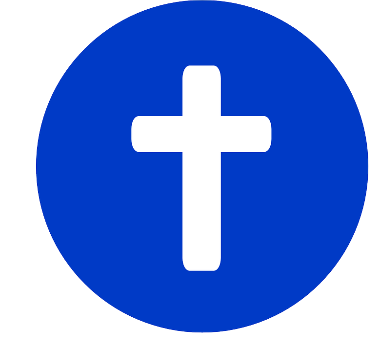 white cross in blue circle